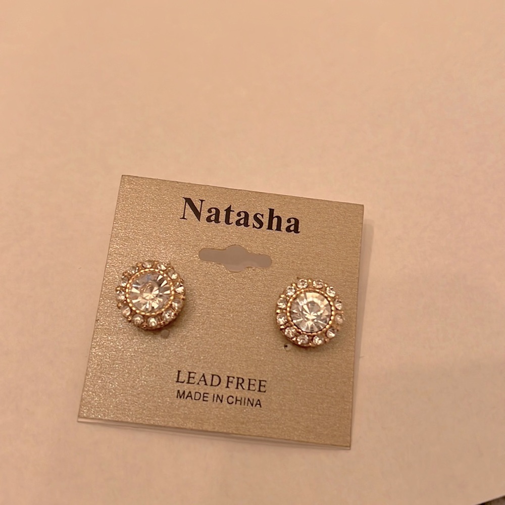 Natasha gold tone round crystal earrings